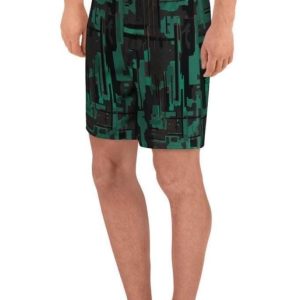 Men’s Long Athletic Workout Shorts Green Black Digital