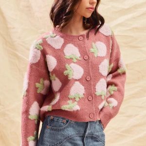 Mauve Strawberry Cardigan: Buttonup Soft Knit Sweater