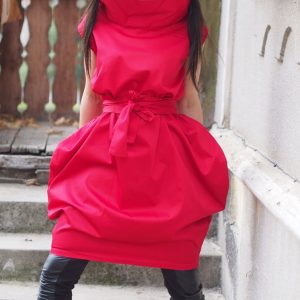 Bold Red Avant Garde Cocoon Dress With Belt