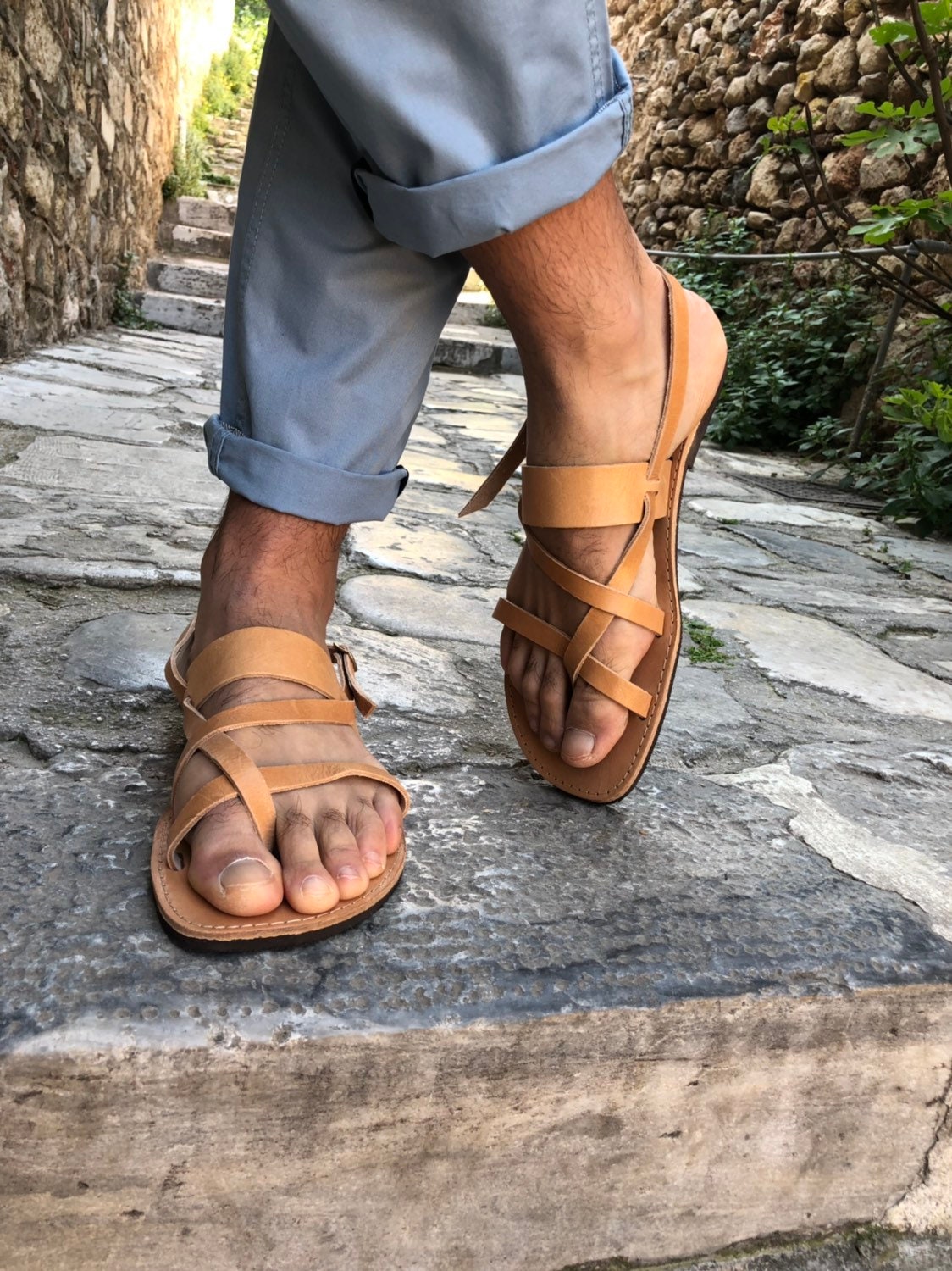 Handmade Leather Slingback Sandals Mens Greek Summer Shoes.