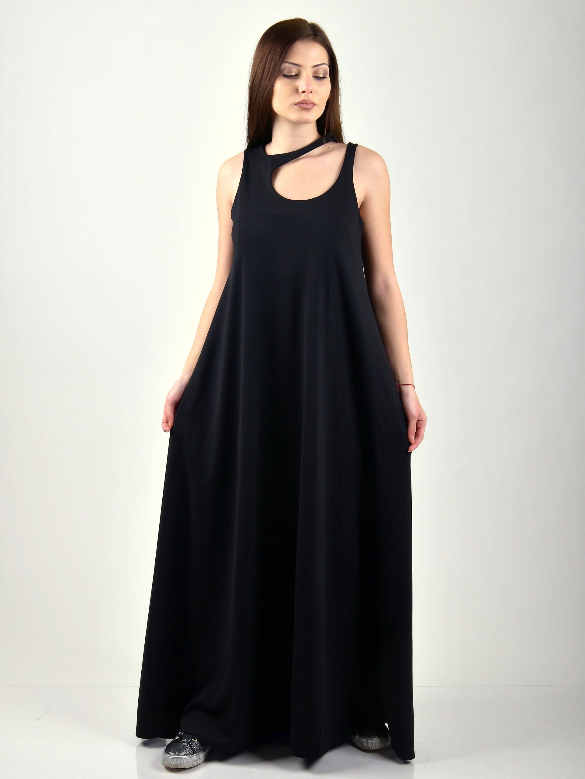 Long Summer Dress Women Maxi Black Loose Plus