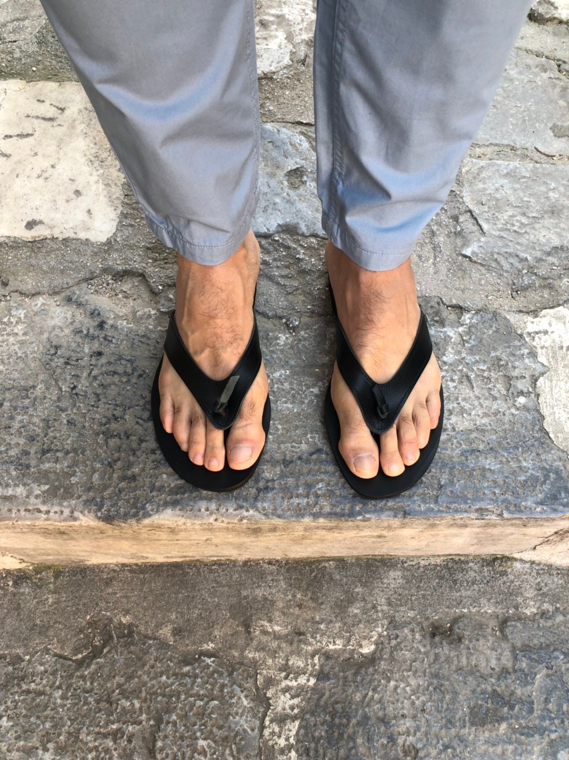 Mens Sandals Leather Flip Flops Handmade Black Summer