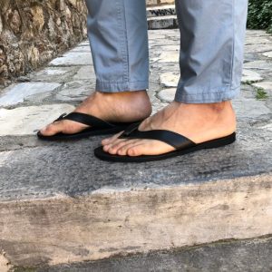 Mens Sandals Leather Flip Flops Handmade Black Summer