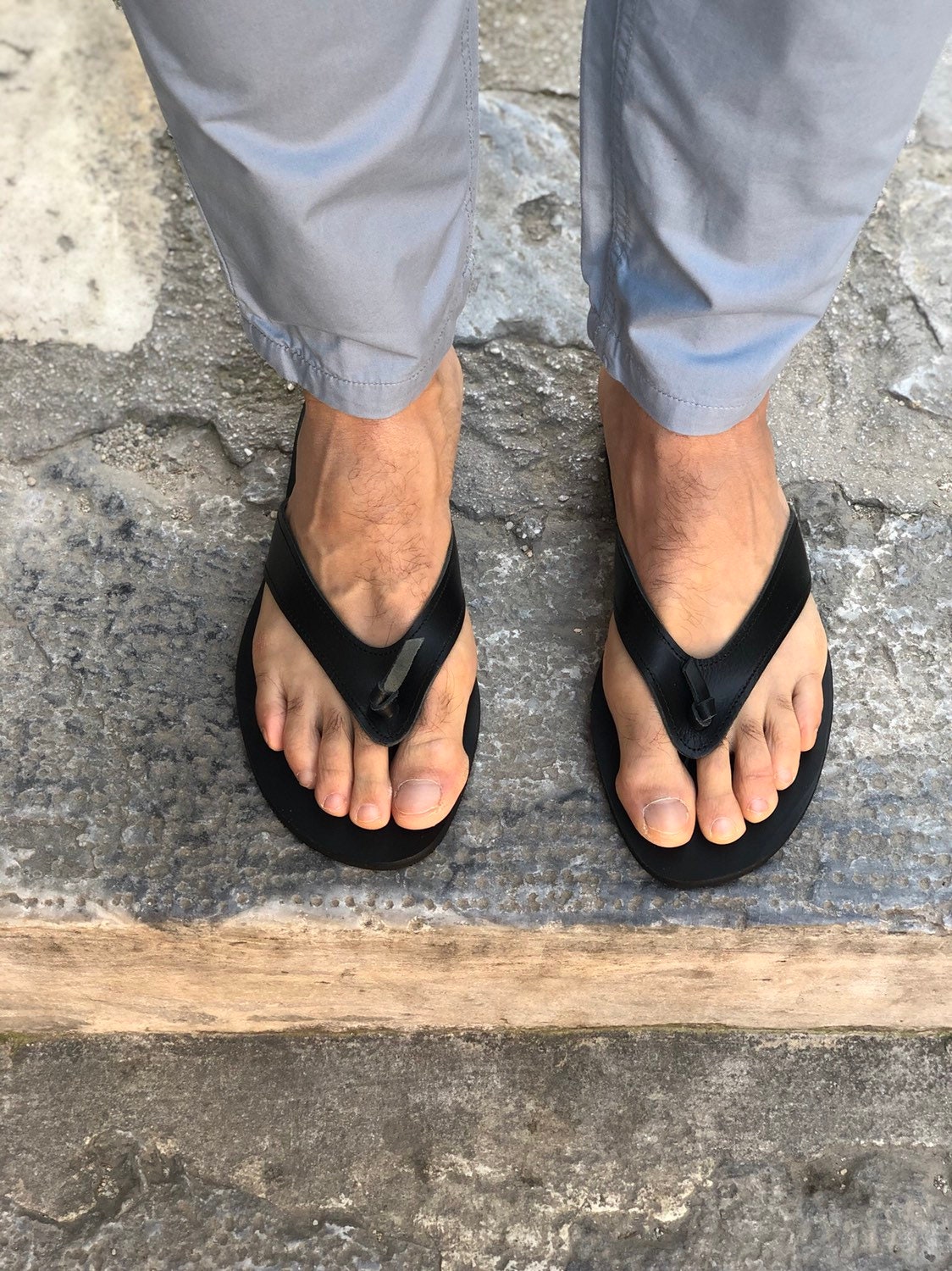 Mens Sandals Leather Flip Flops Handmade Black Summer