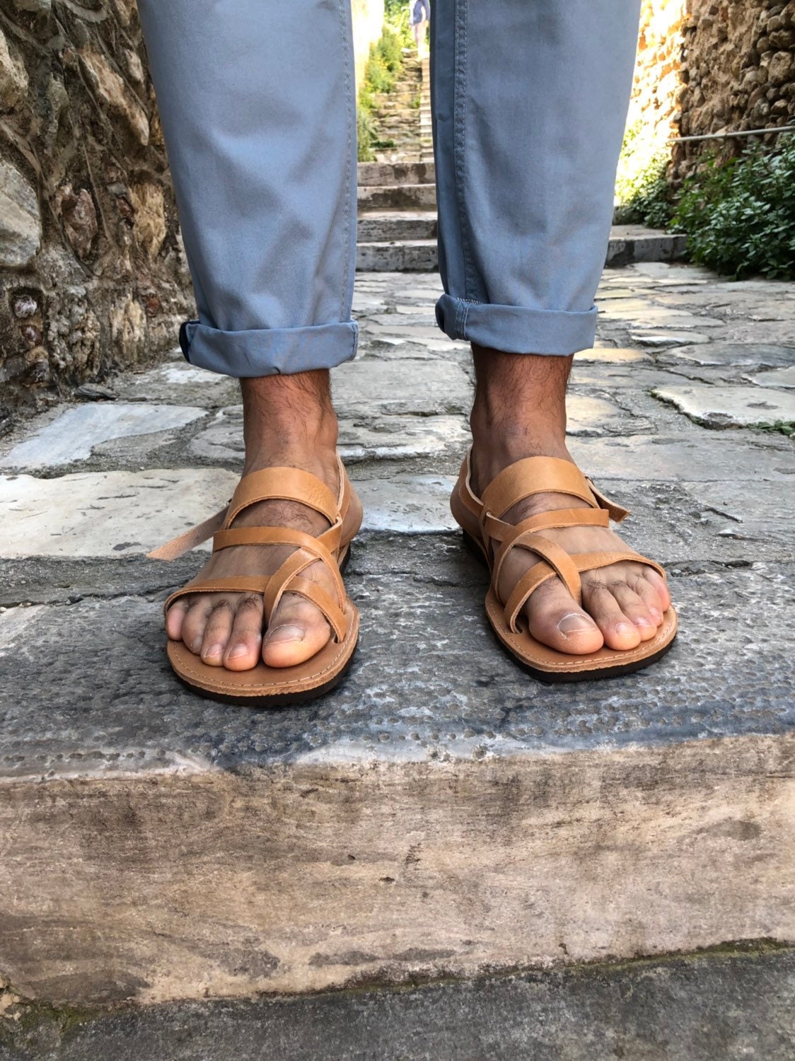 Handmade Leather Slingback Sandals Mens Greek Summer Shoes.