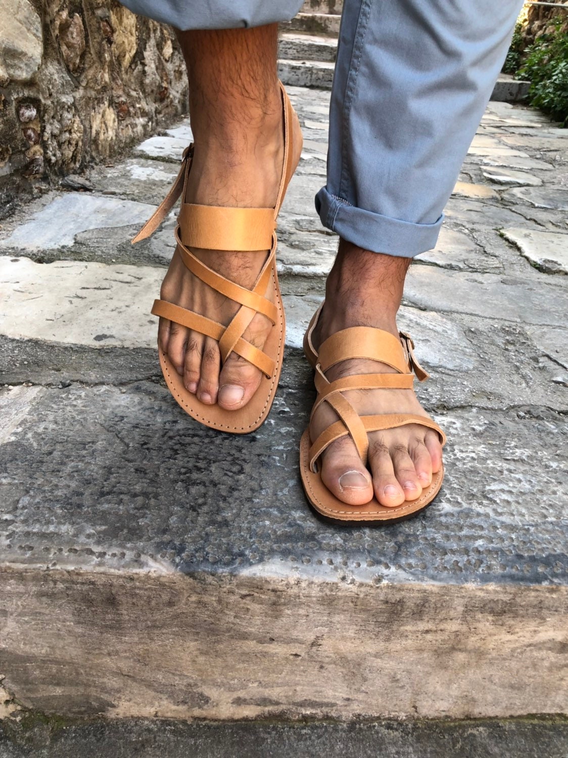 Handmade Leather Slingback Sandals Mens Greek Summer Shoes.