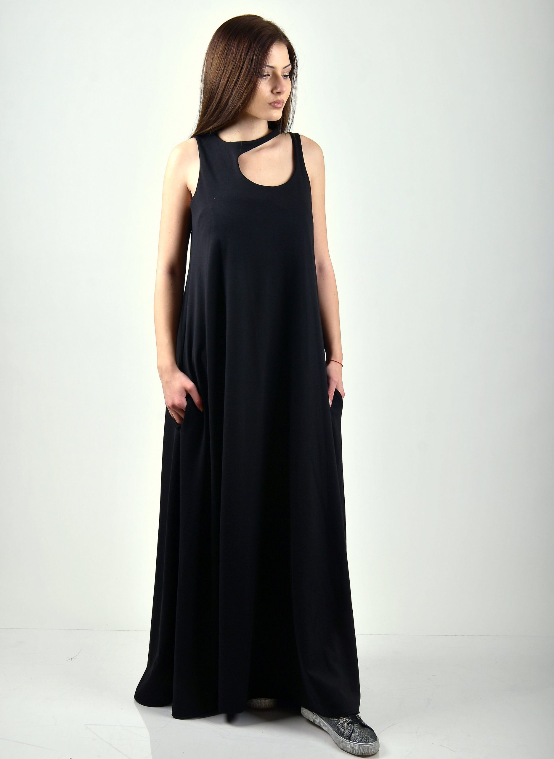 Long Summer Dress Women Maxi Black Loose Plus