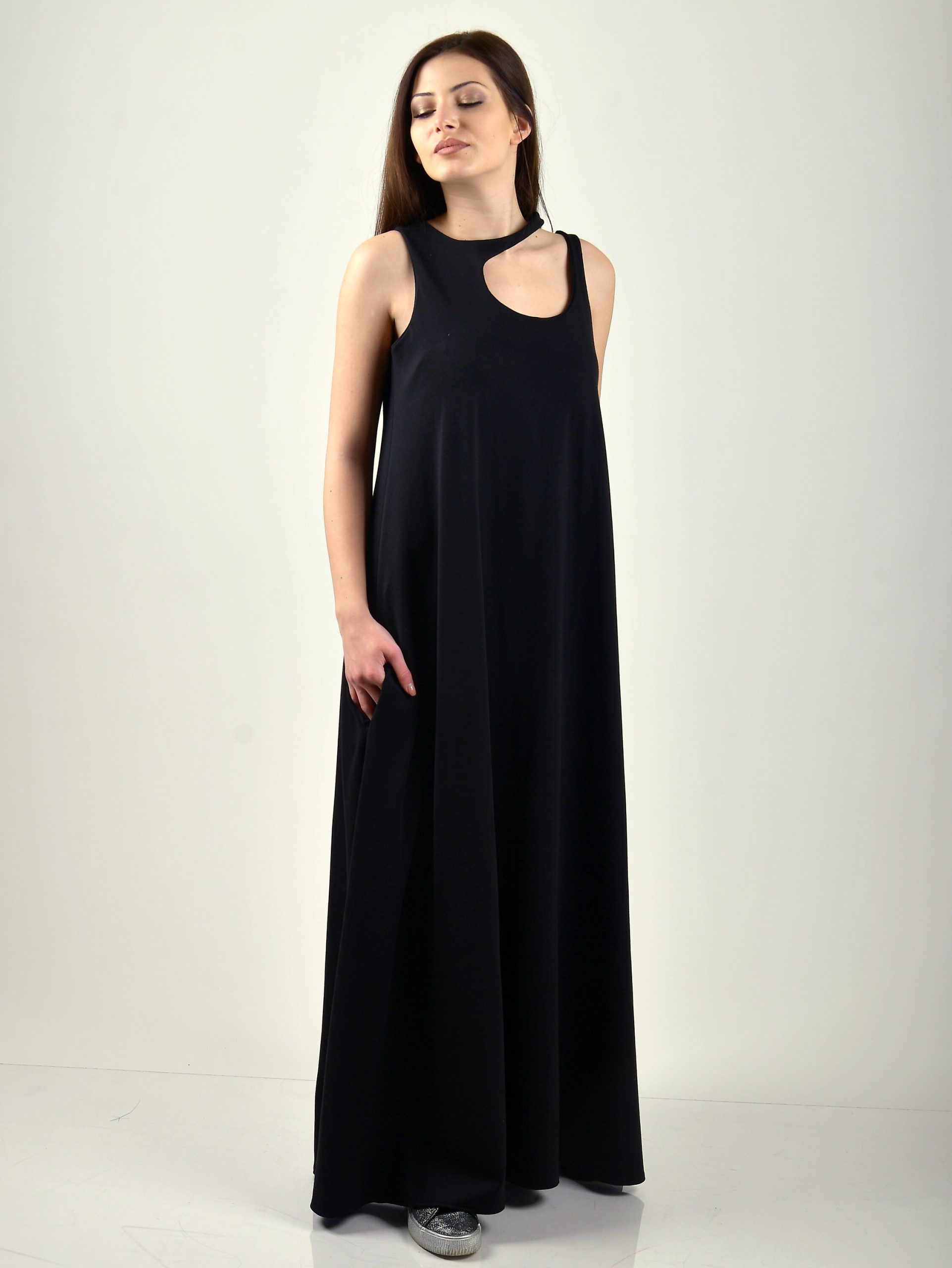 Long Summer Dress Women Maxi Black Loose Plus