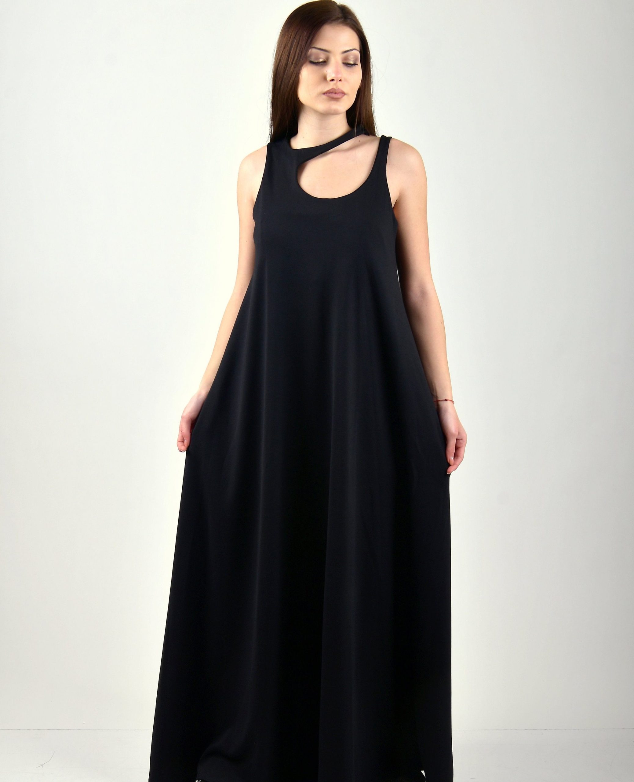 Long Summer Dress Women Maxi Black Loose Plus