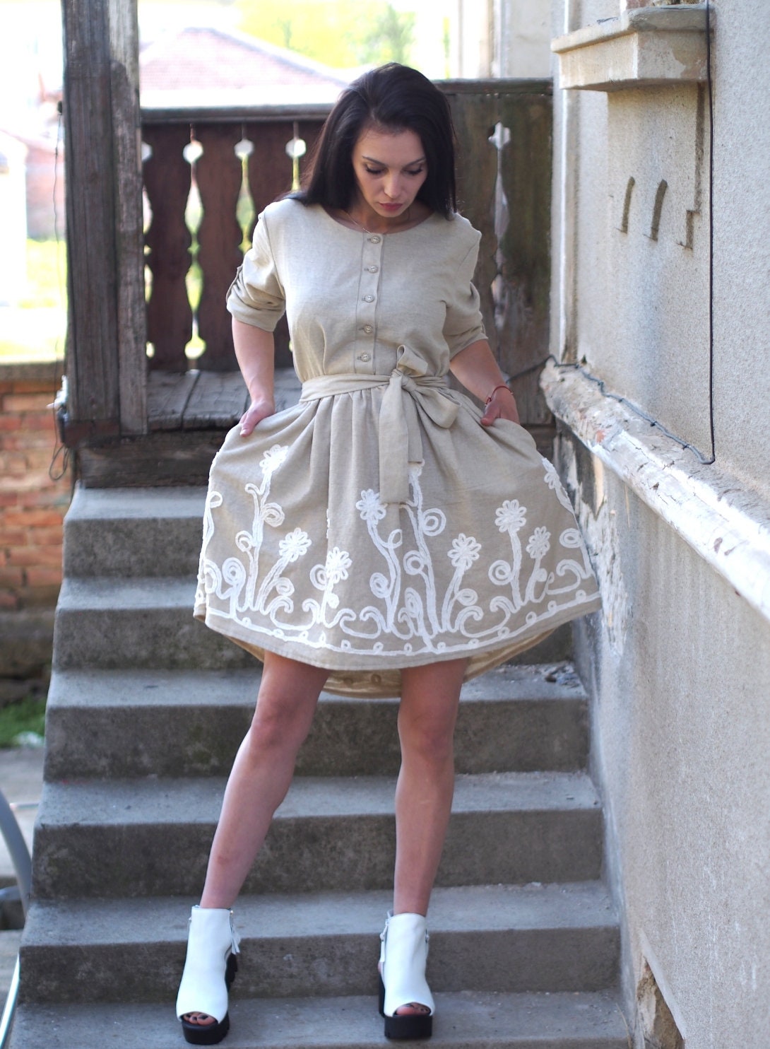 Women Linen Dress/beige Women/summer Dress/oversize Dress/linen Summer Dress/women