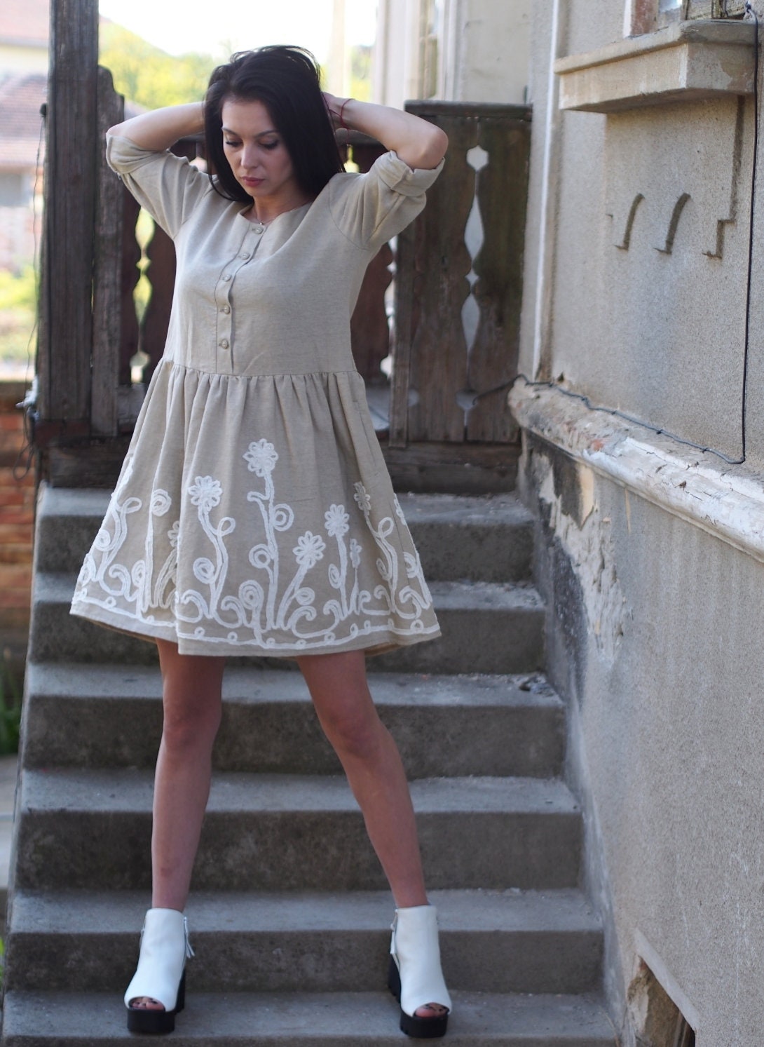 Women Linen Dress/beige Women/summer Dress/oversize Dress/linen Summer Dress/women
