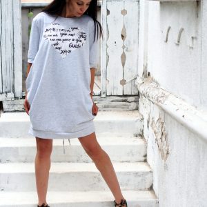 Women Oversize Dress Summer Midi Grey Casual Loose
