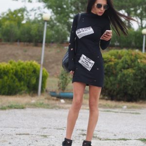 Extravagant Women Dress Black Casual Midi Party Avantgarde