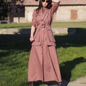 Utility Style Belted Shirt Dress Long Button Down