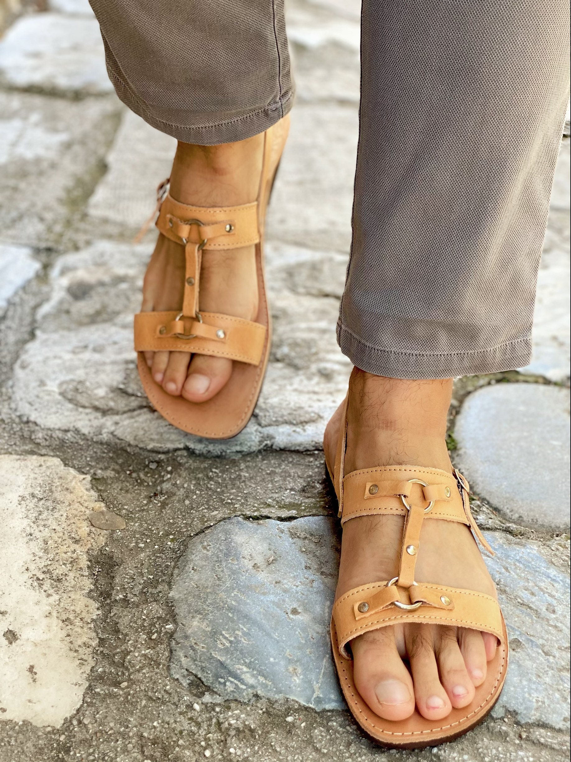 Greek Sandals Men Leather Slingback Mens Shoes Summer