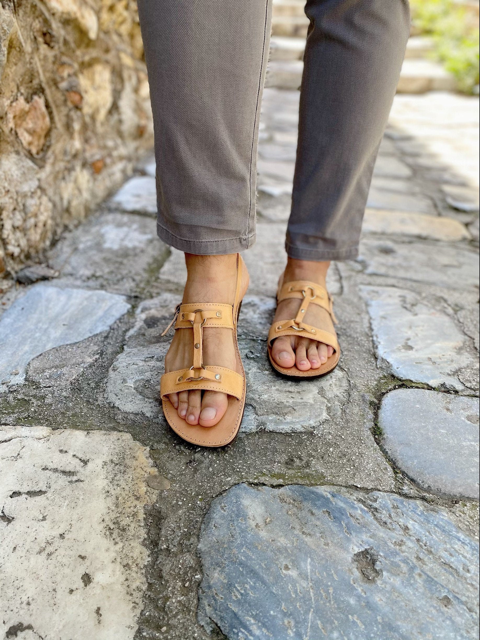 Greek Sandals Men Leather Slingback Mens Shoes Summer