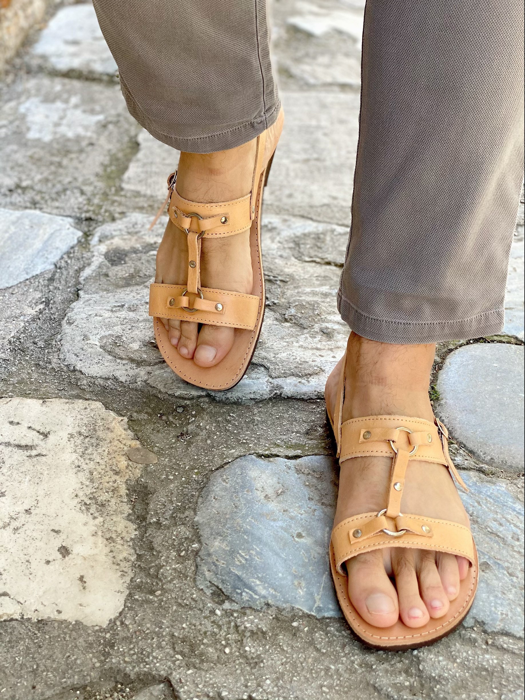 Greek Sandals Men Leather Slingback Mens Shoes Summer