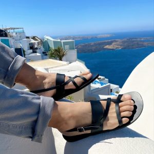 Black Leather Sandals Men Greek Gladiator Mens Slingbacks