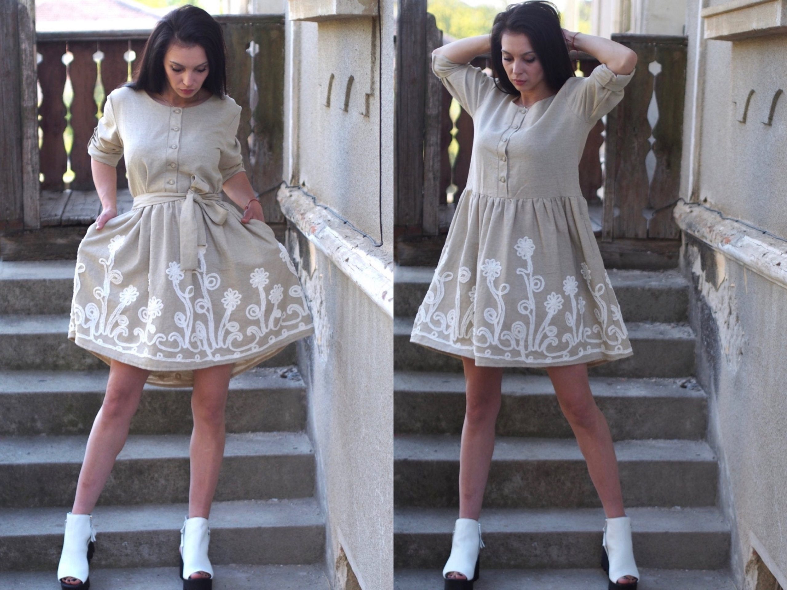 Women Linen Dress/beige Women/summer Dress/oversize Dress/linen Summer Dress/women