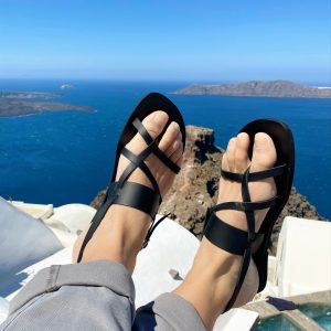 Black Leather Sandals Men Greek Gladiator Mens Slingbacks