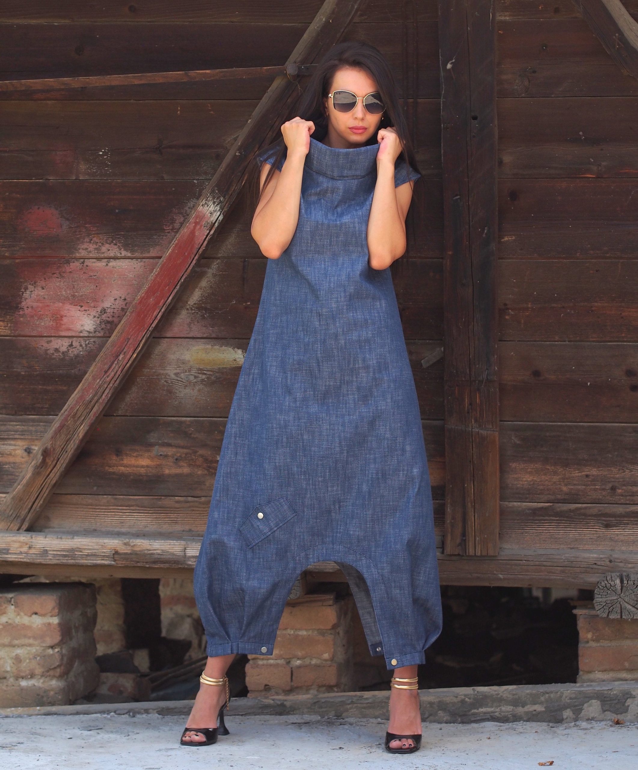 Women Maxi Summer Dress Long Denim Plus Size