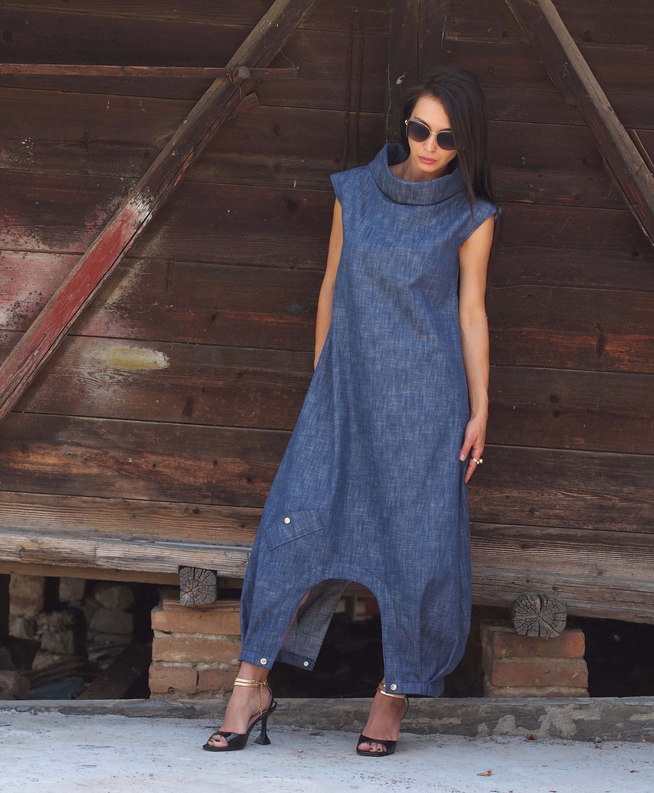 Women Maxi Summer Dress Long Denim Plus Size