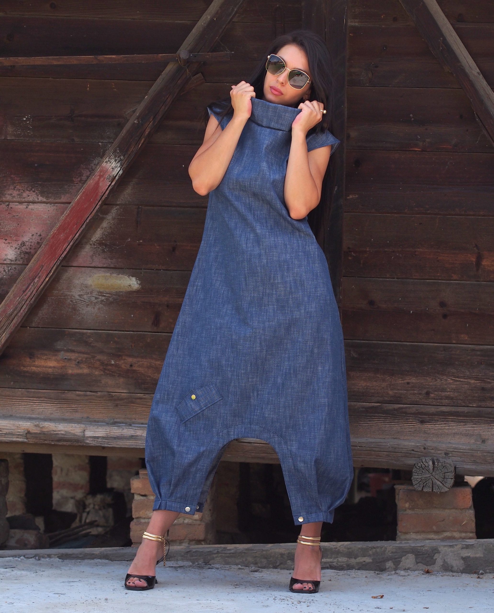 Women Maxi Summer Dress Long Denim Plus Size