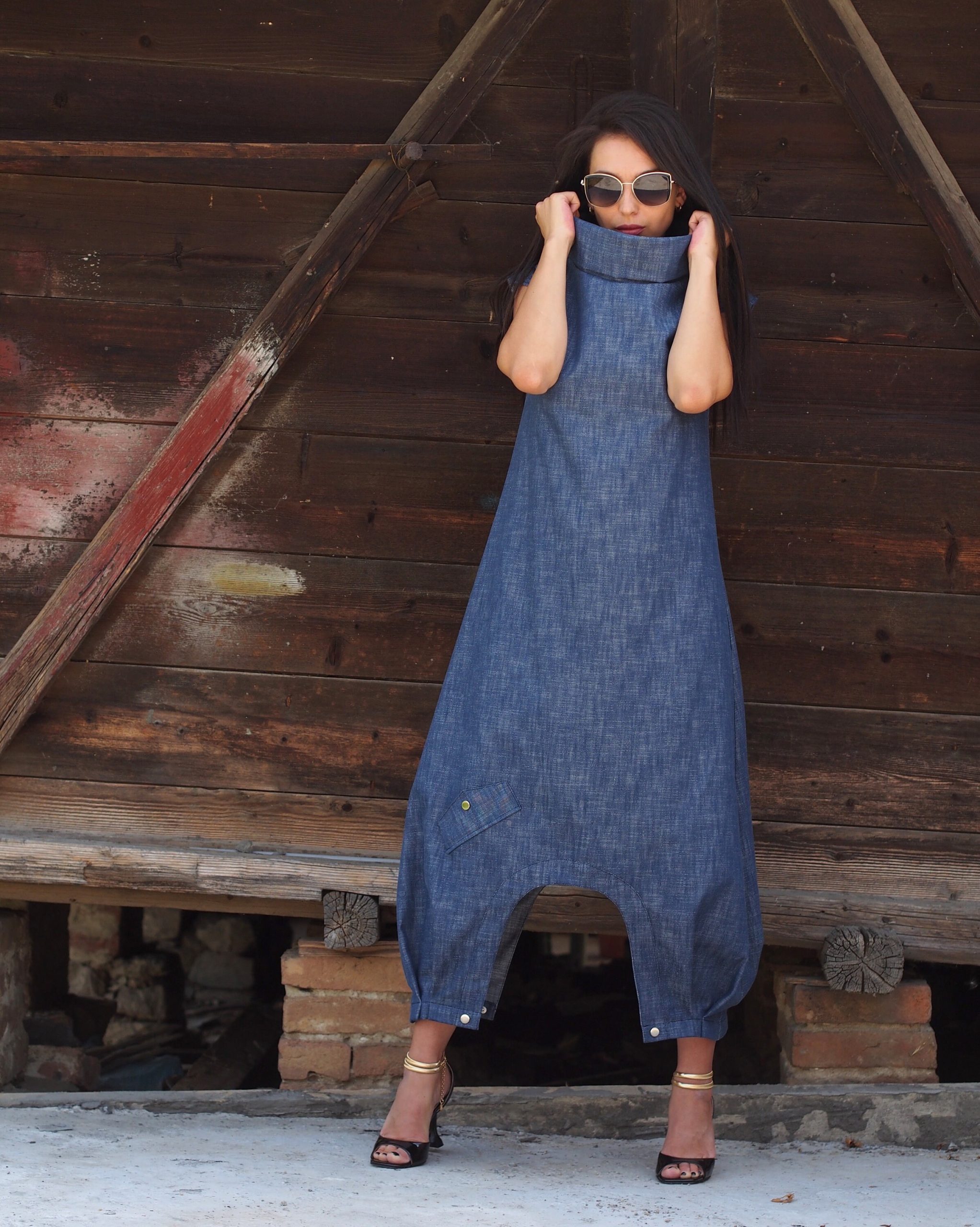 Women Maxi Summer Dress Long Denim Plus Size