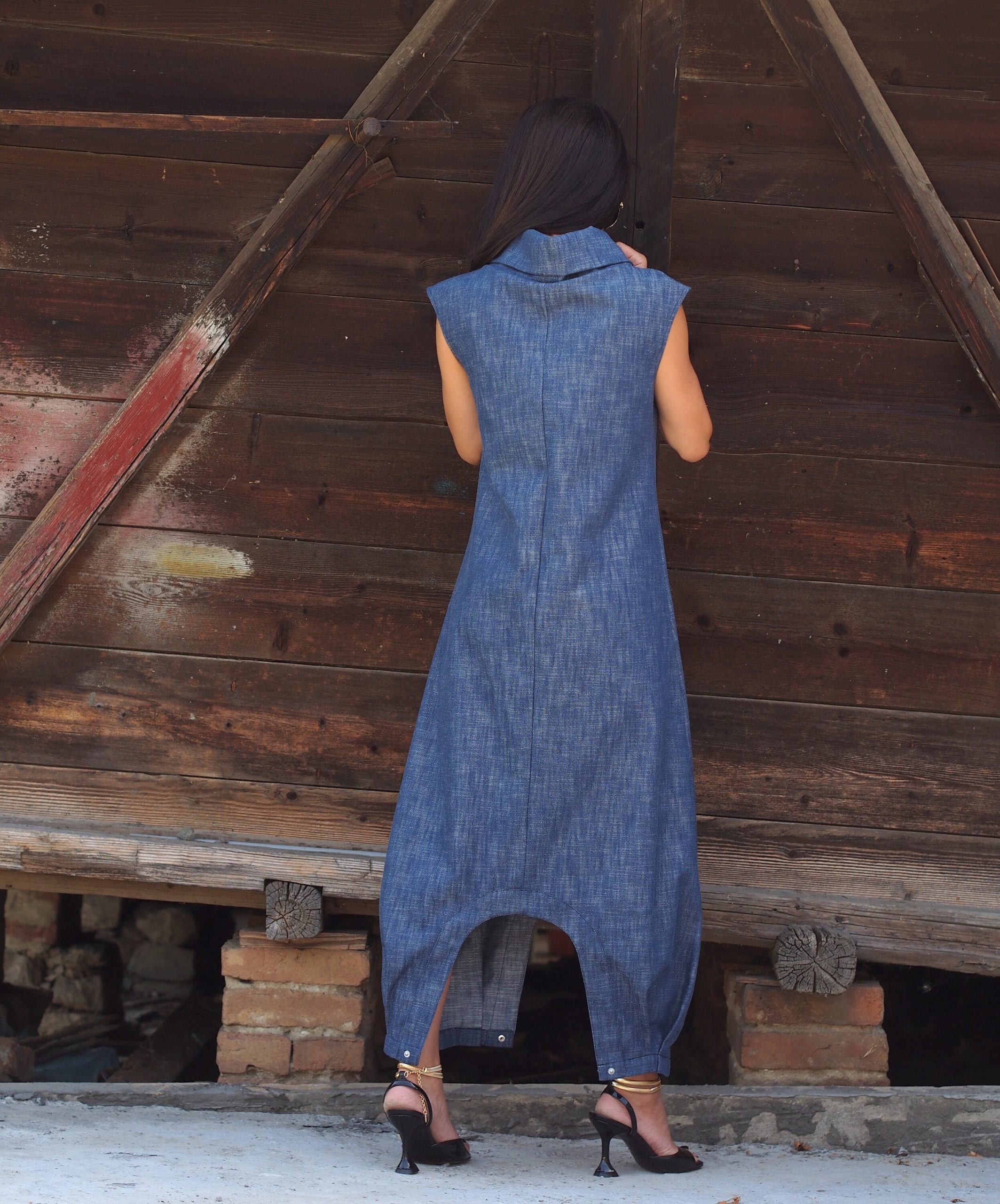 Women Maxi Summer Dress Long Denim Plus Size