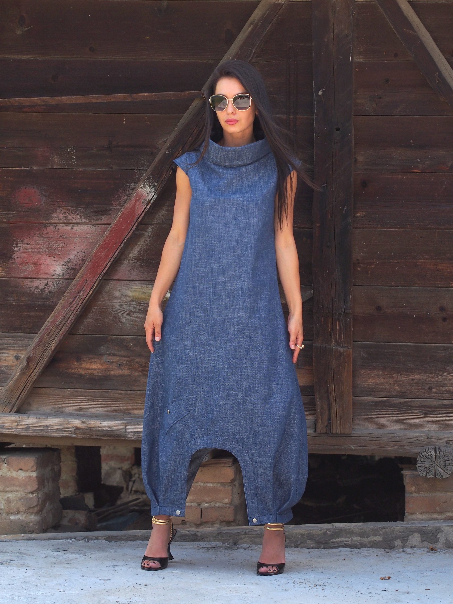Women Maxi Summer Dress Long Denim Plus Size