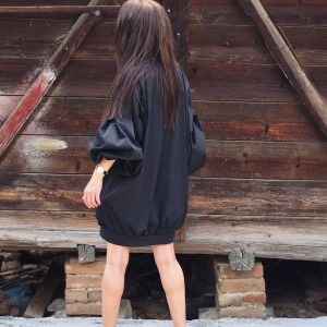 Women Oversize Dress Black Maxi Sleeve Extravagant Loose