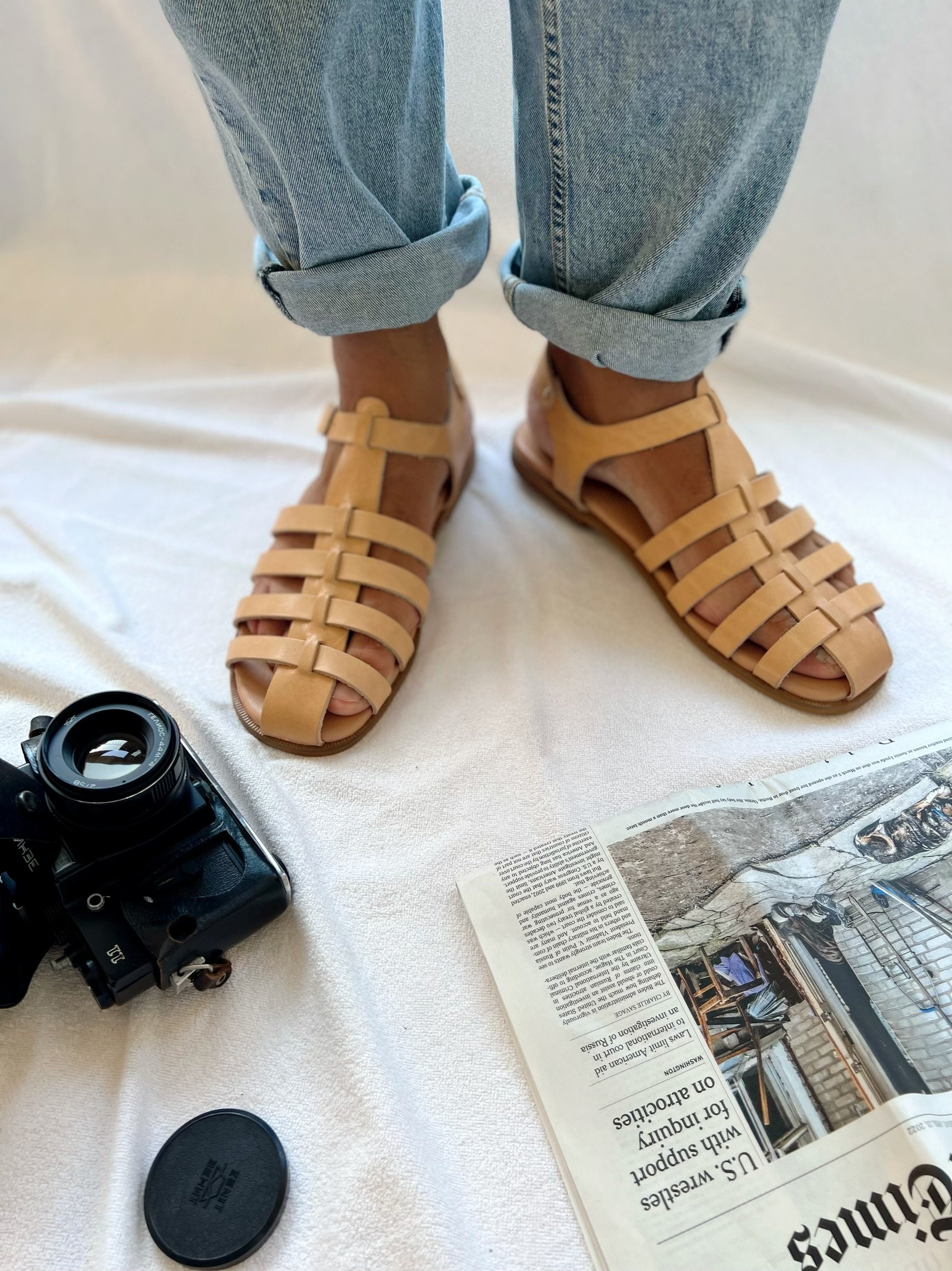 Men's Sandals Leather Gladiator Greek Summer Shoes.
