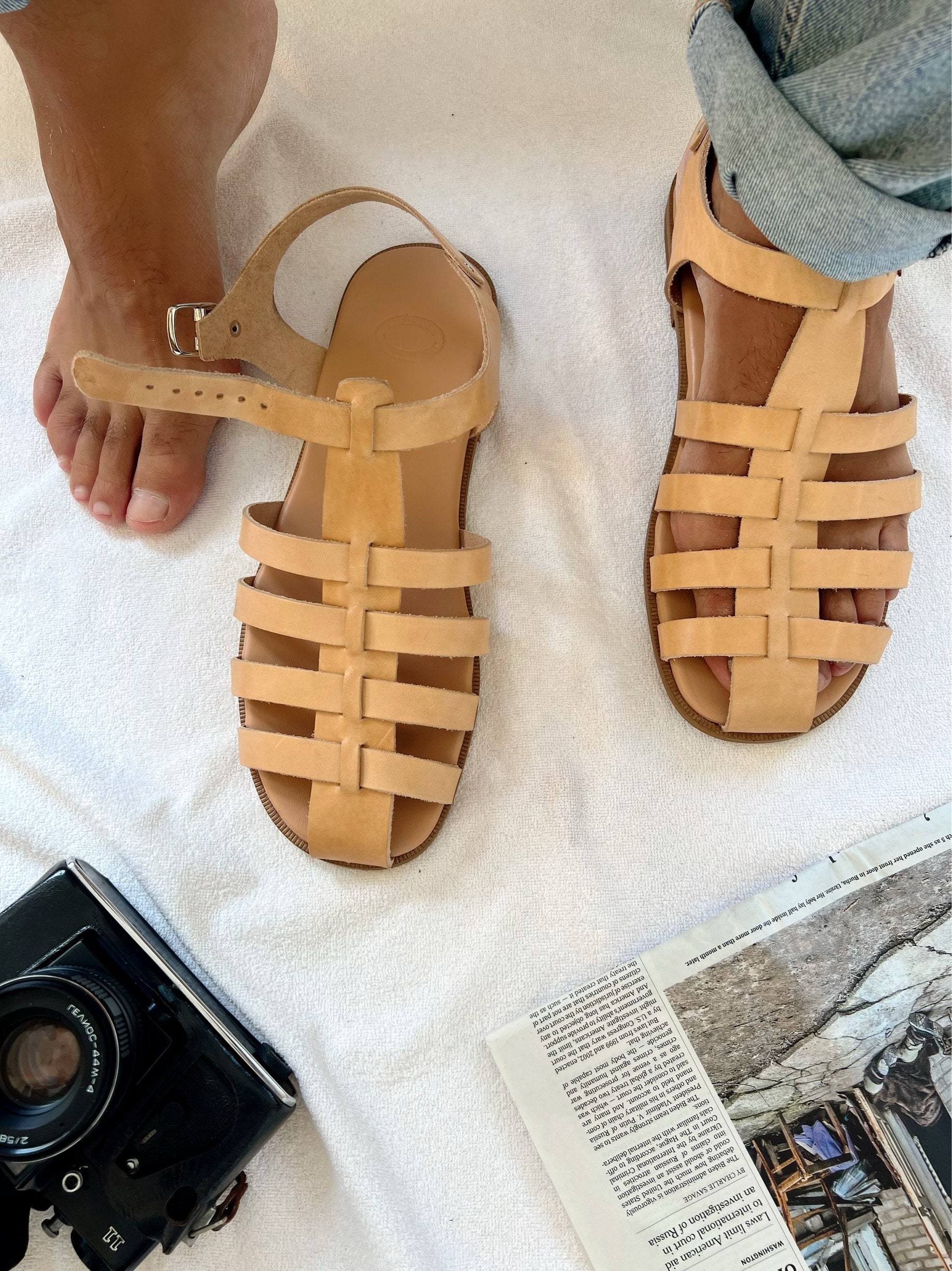 Men's Sandals Leather Gladiator Greek Summer Shoes.
