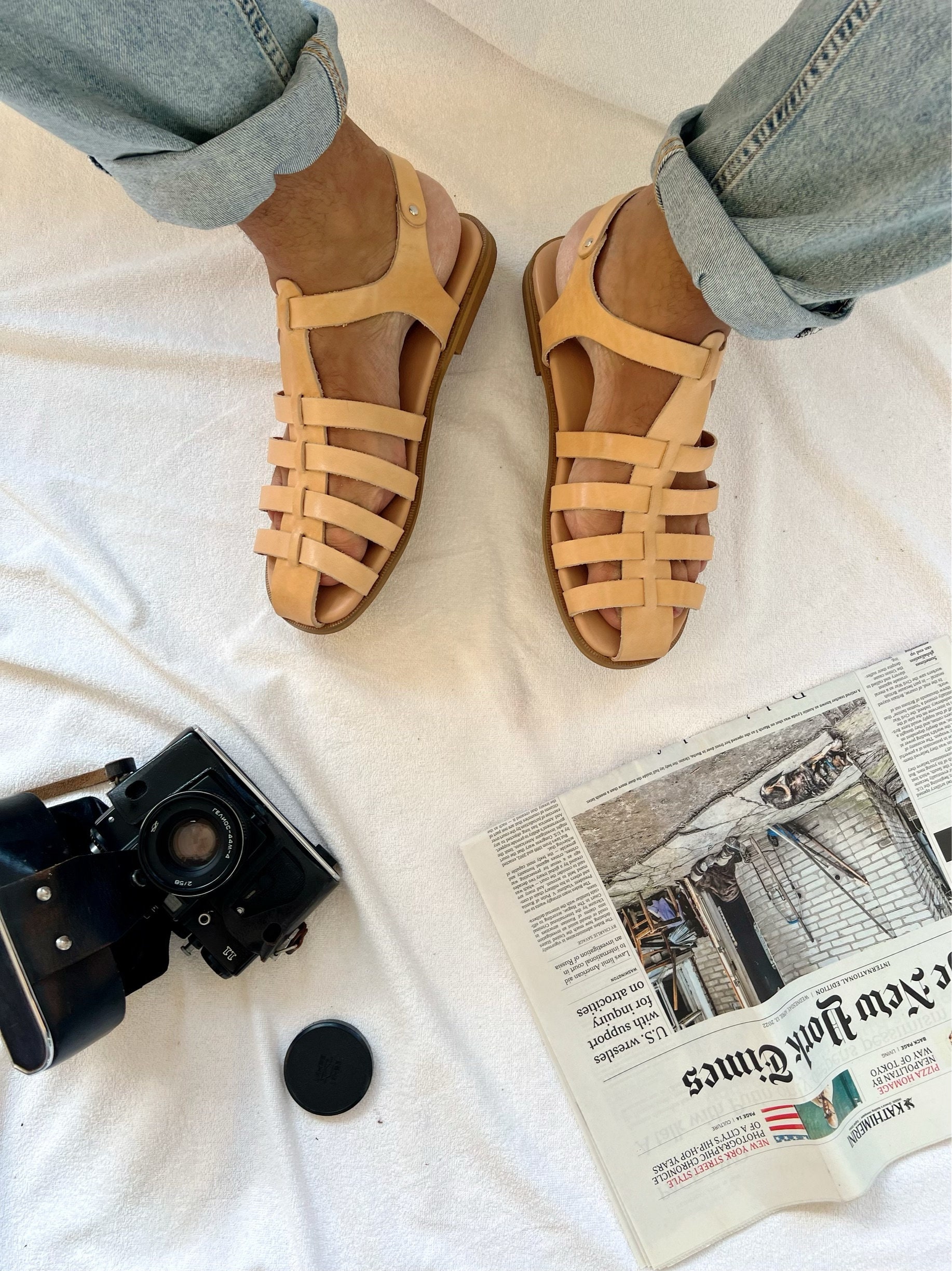 Men's Sandals Leather Gladiator Greek Summer Shoes.