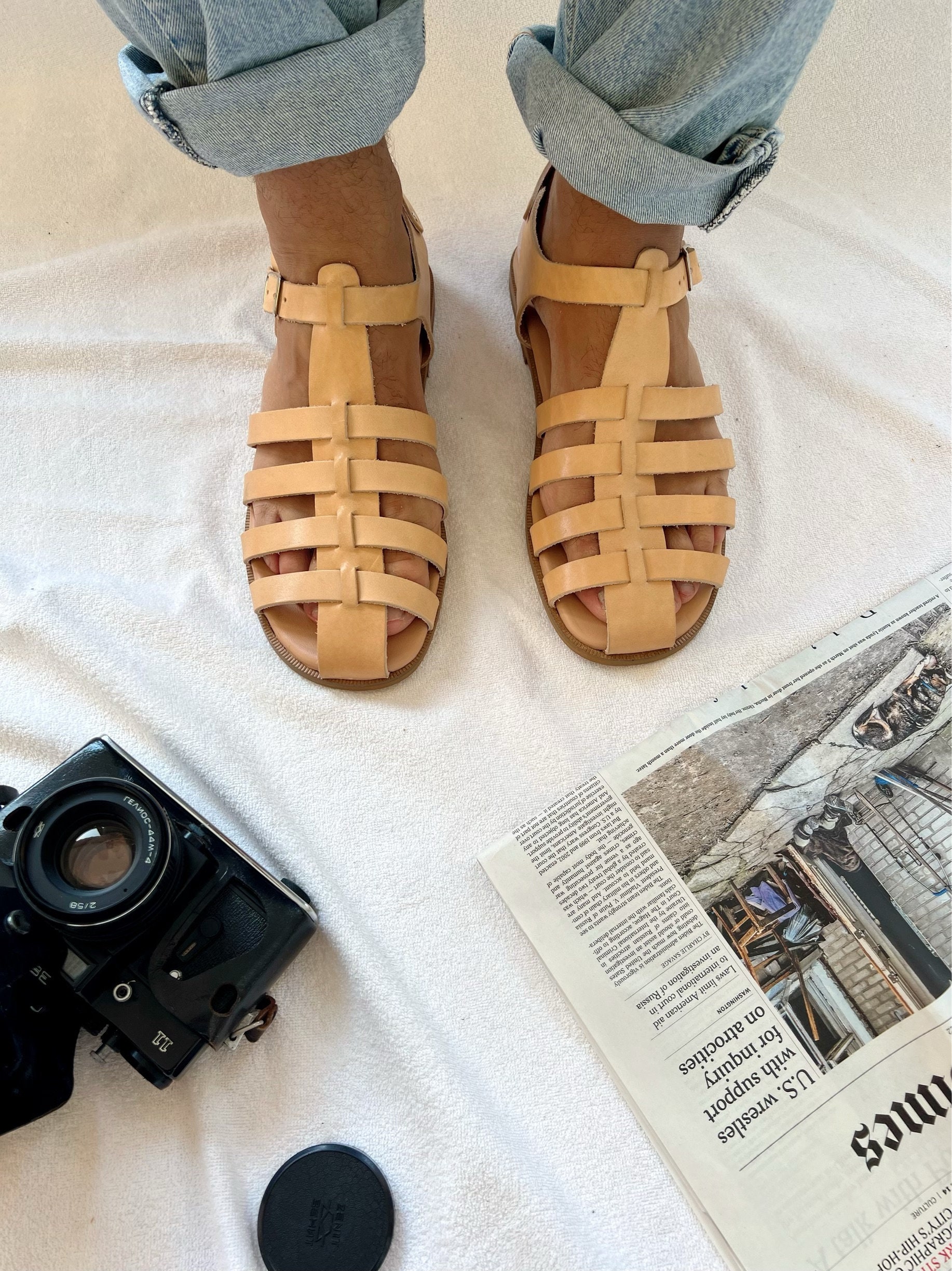 Men's Sandals Leather Gladiator Greek Summer Shoes.