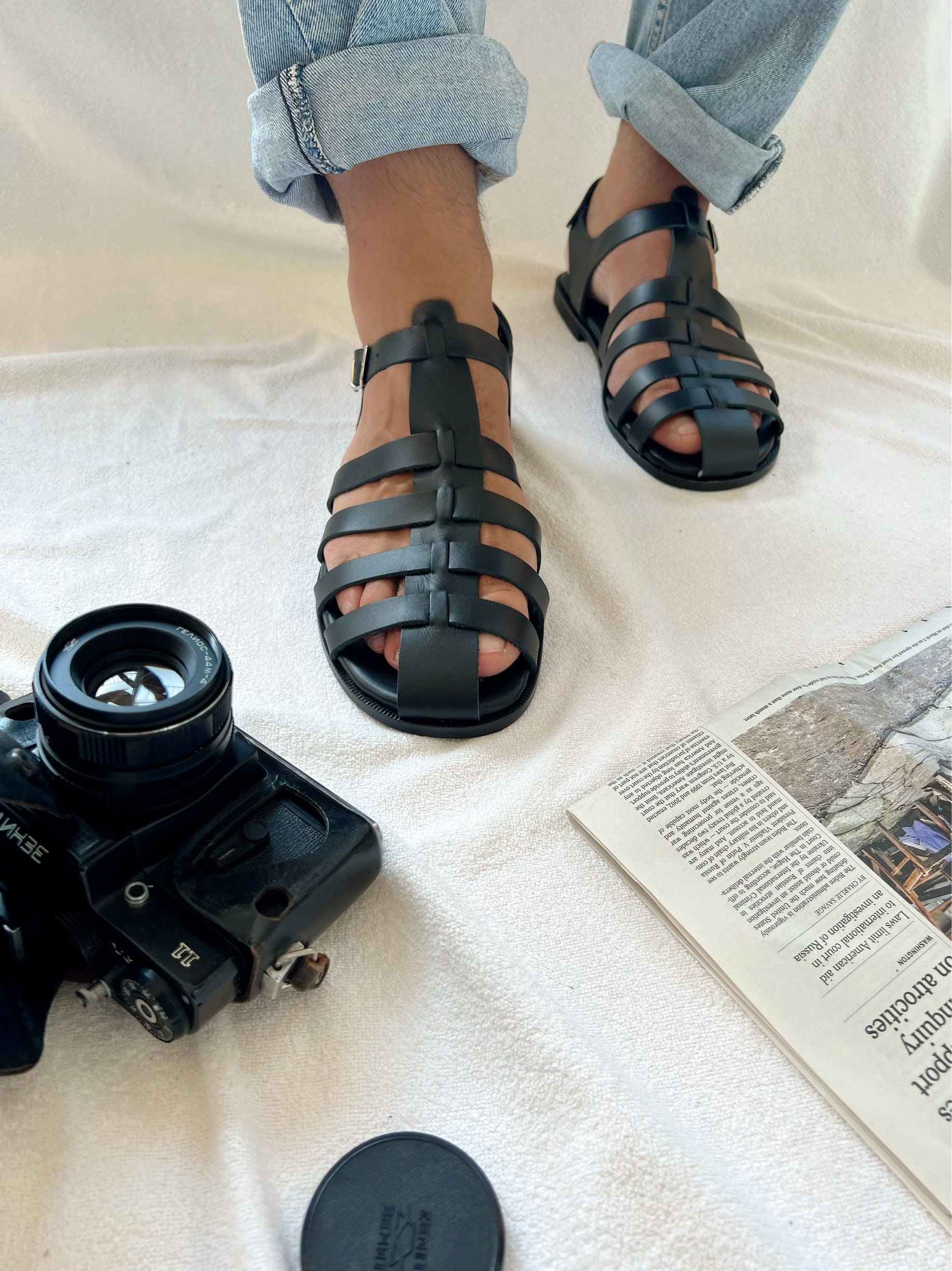 Men's Sandals Leather Gladiator Greek Summer Shoes.