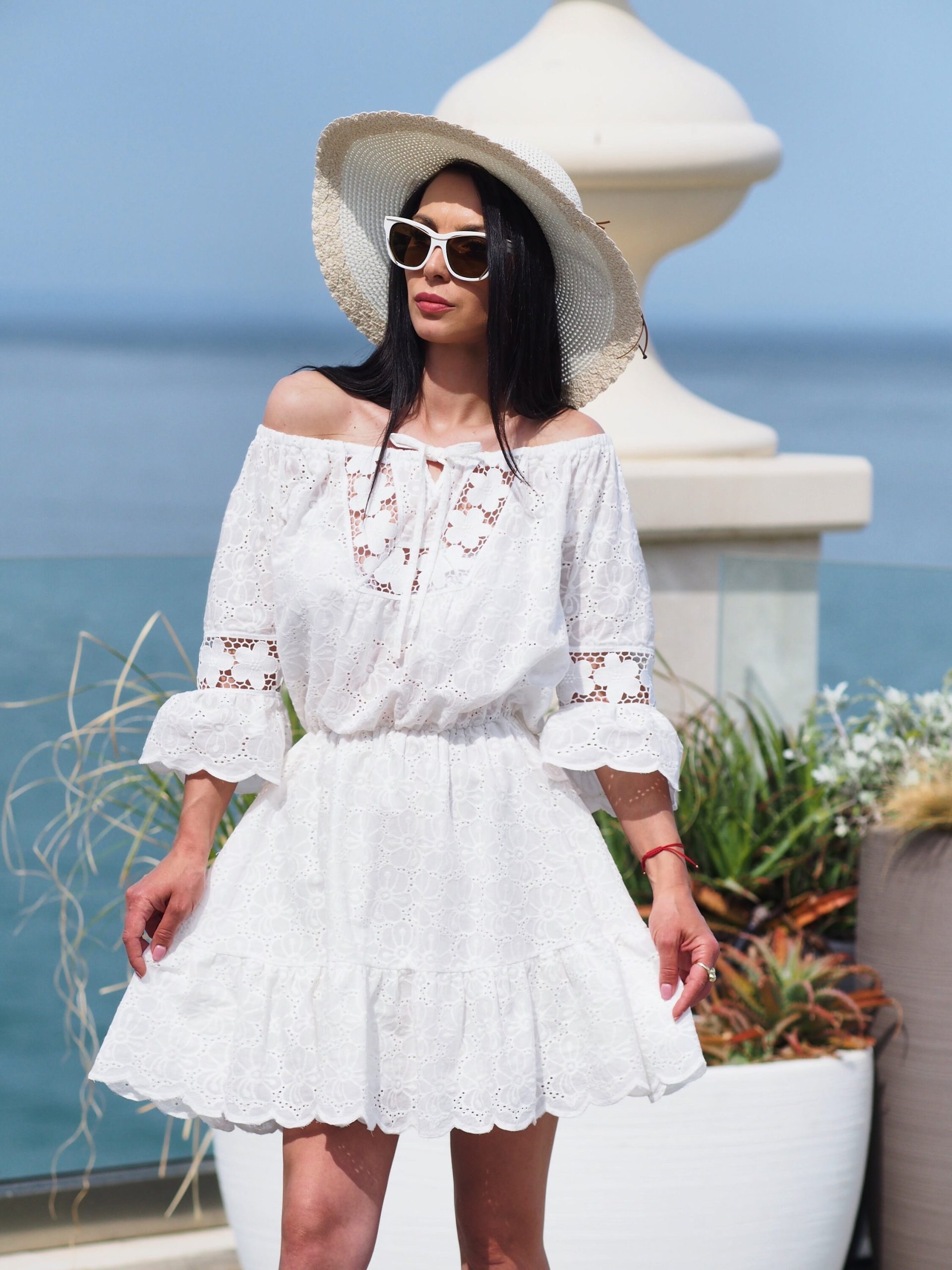 Boho White Off Shoulder Cotton Lace Dress Summer