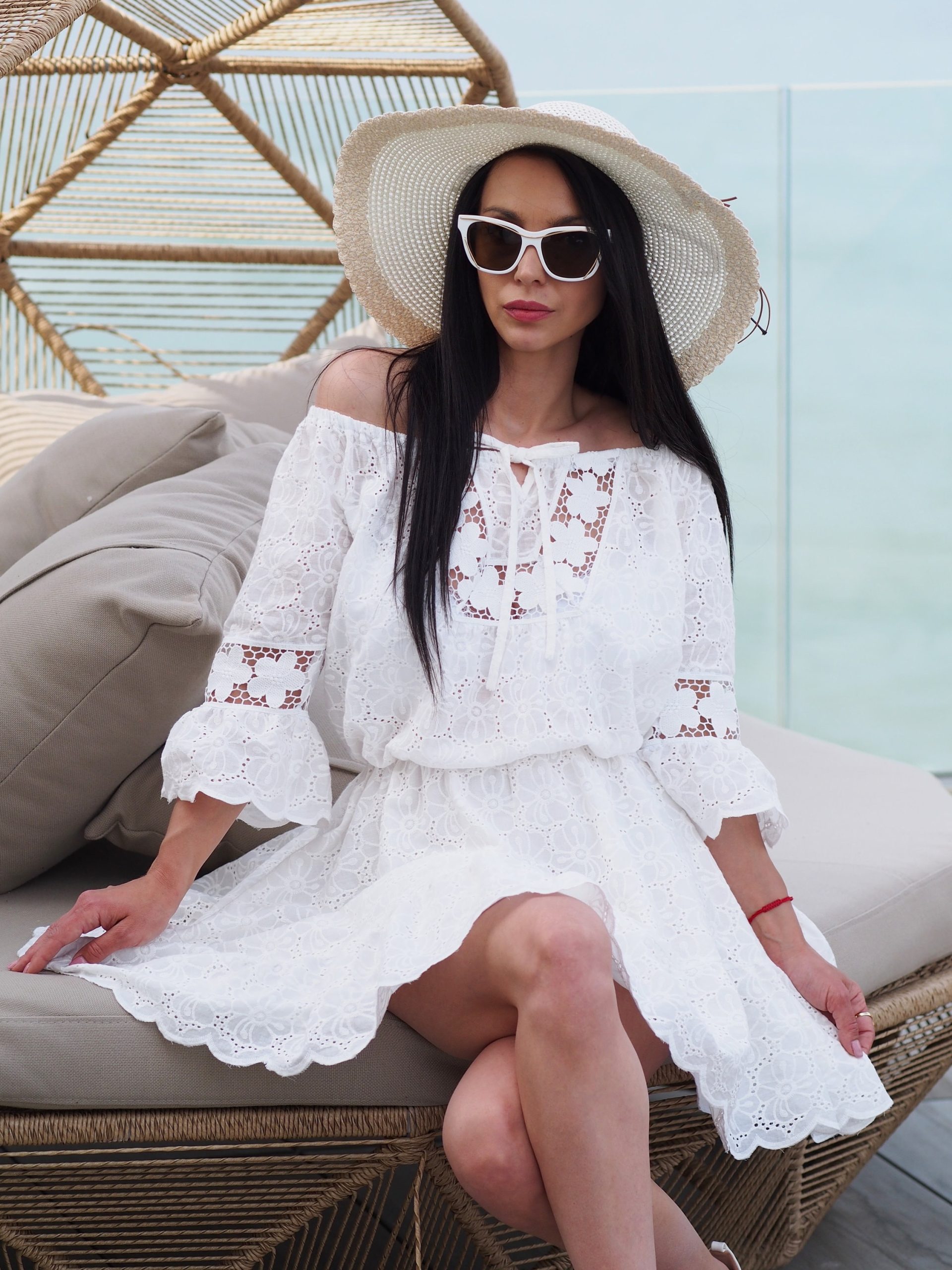 Boho White Off Shoulder Cotton Lace Dress Summer