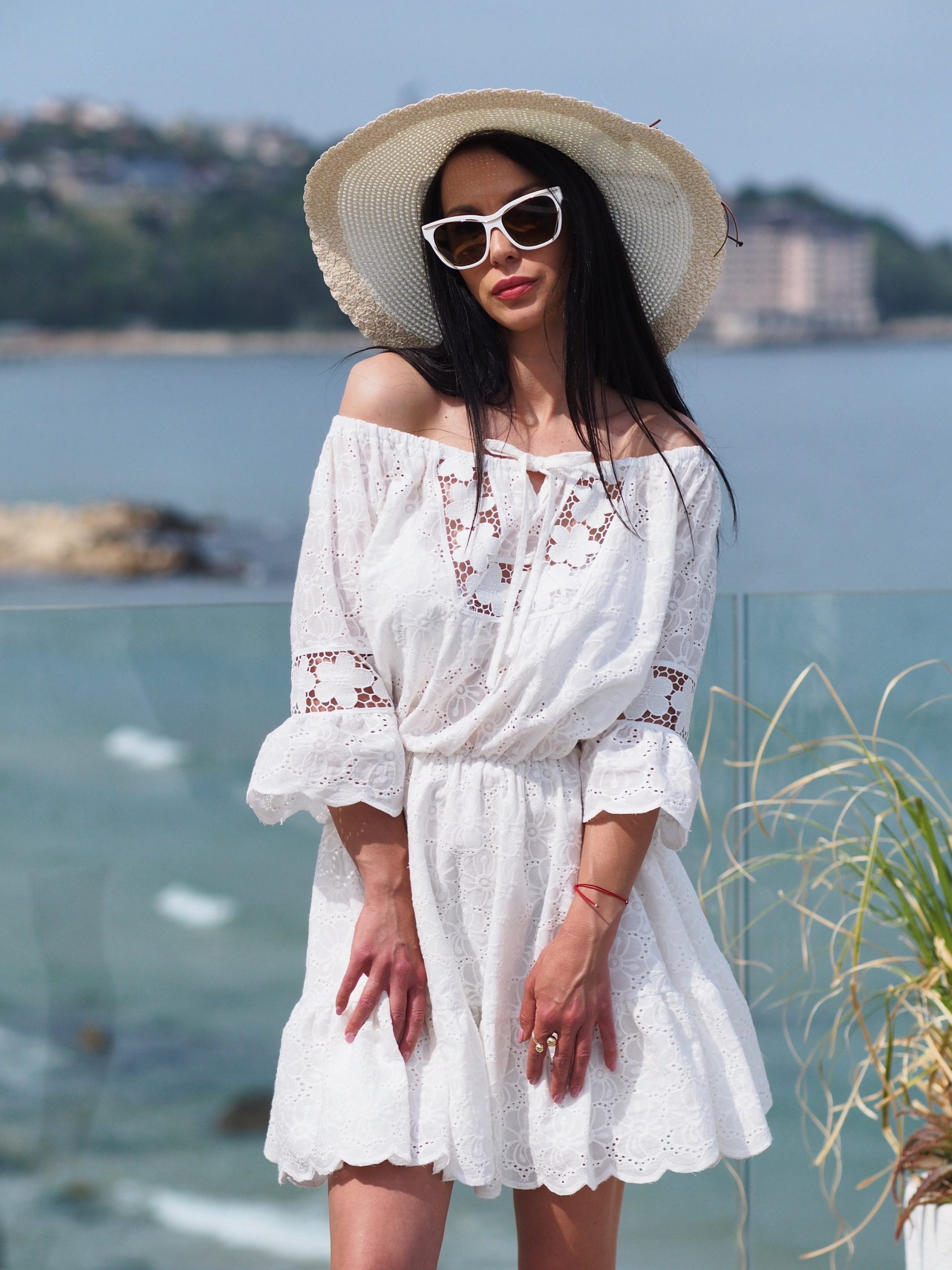 Boho White Off Shoulder Cotton Lace Dress Summer