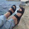 Men's Leather Sandals Black Slip On Greek Slides