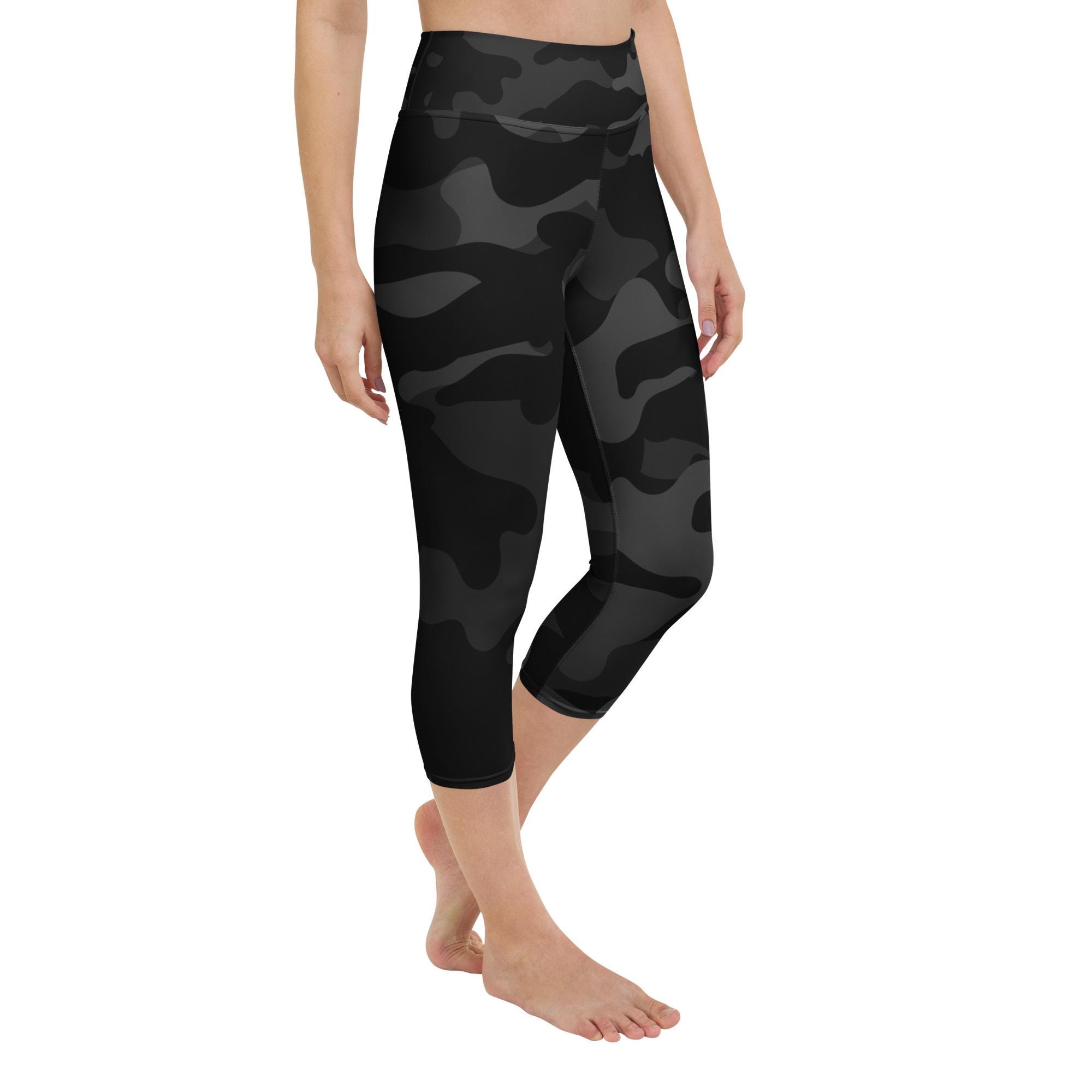 Black Camo Yoga Capri Leggings