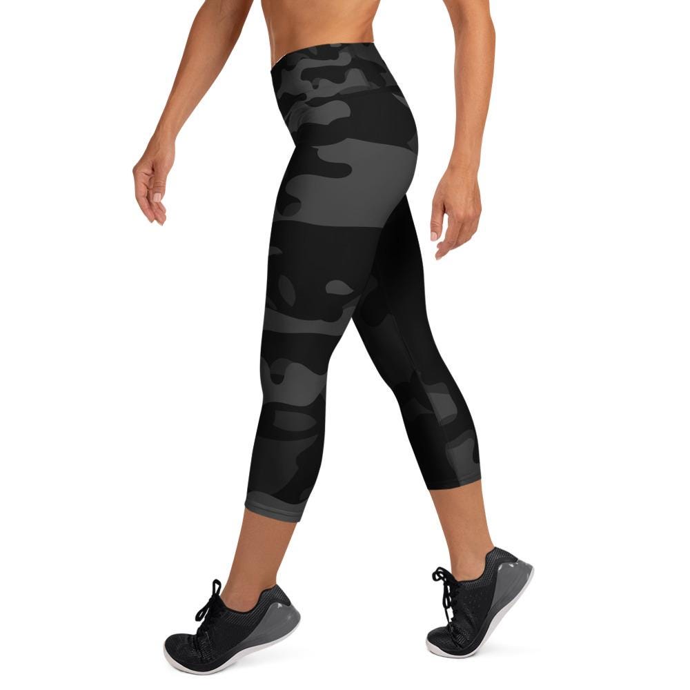 Black Camo Yoga Capri Leggings